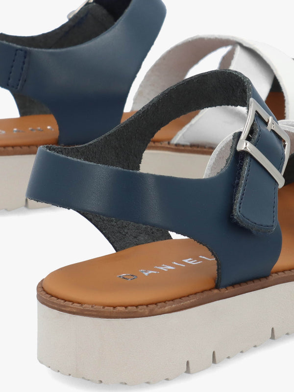Lindy Navy Leather Multi Cross Strap Sandals