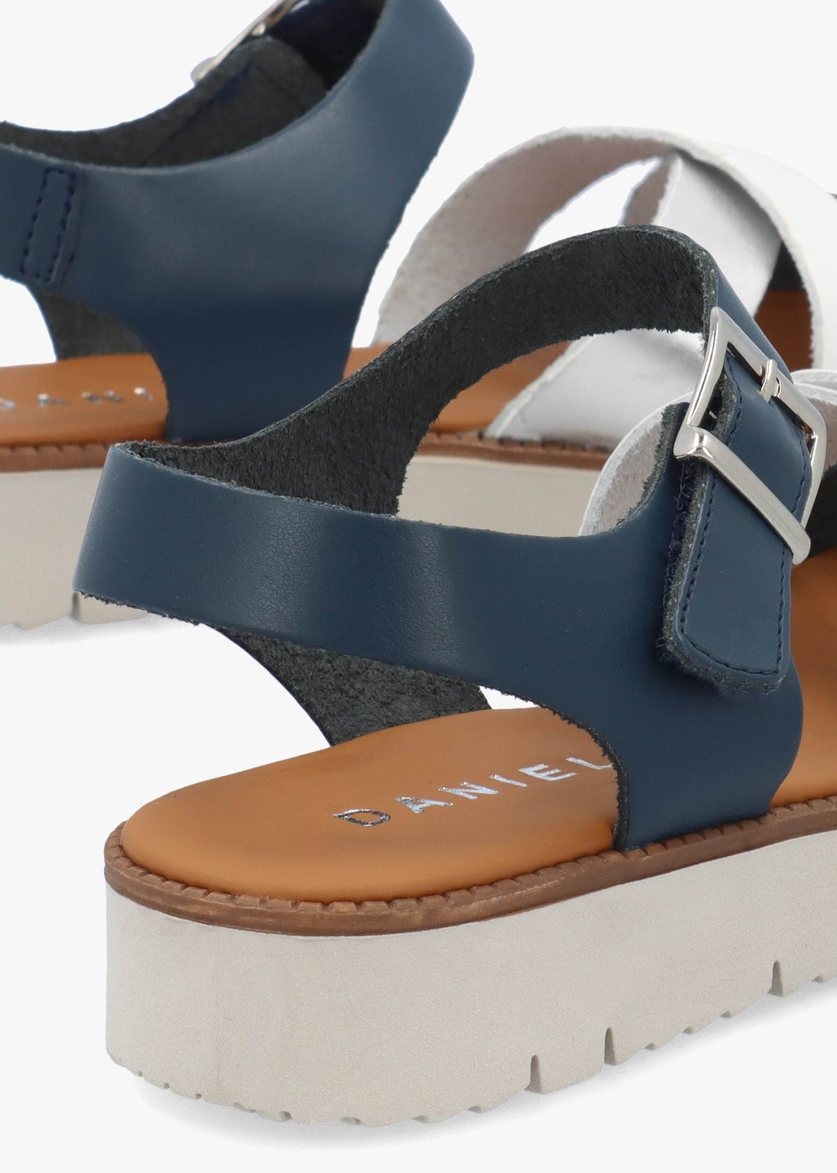 Lindy Navy Leather Multi Cross Strap Sandals