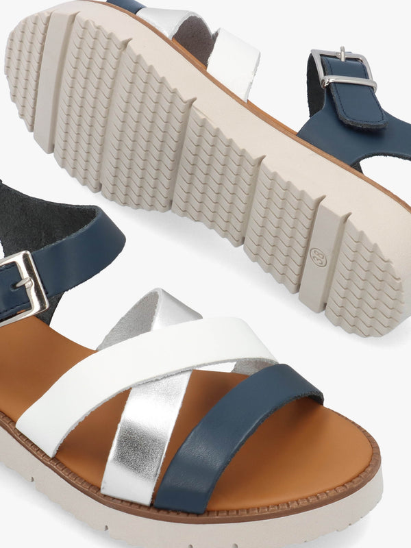 Lindy Navy Leather Multi Cross Strap Sandals