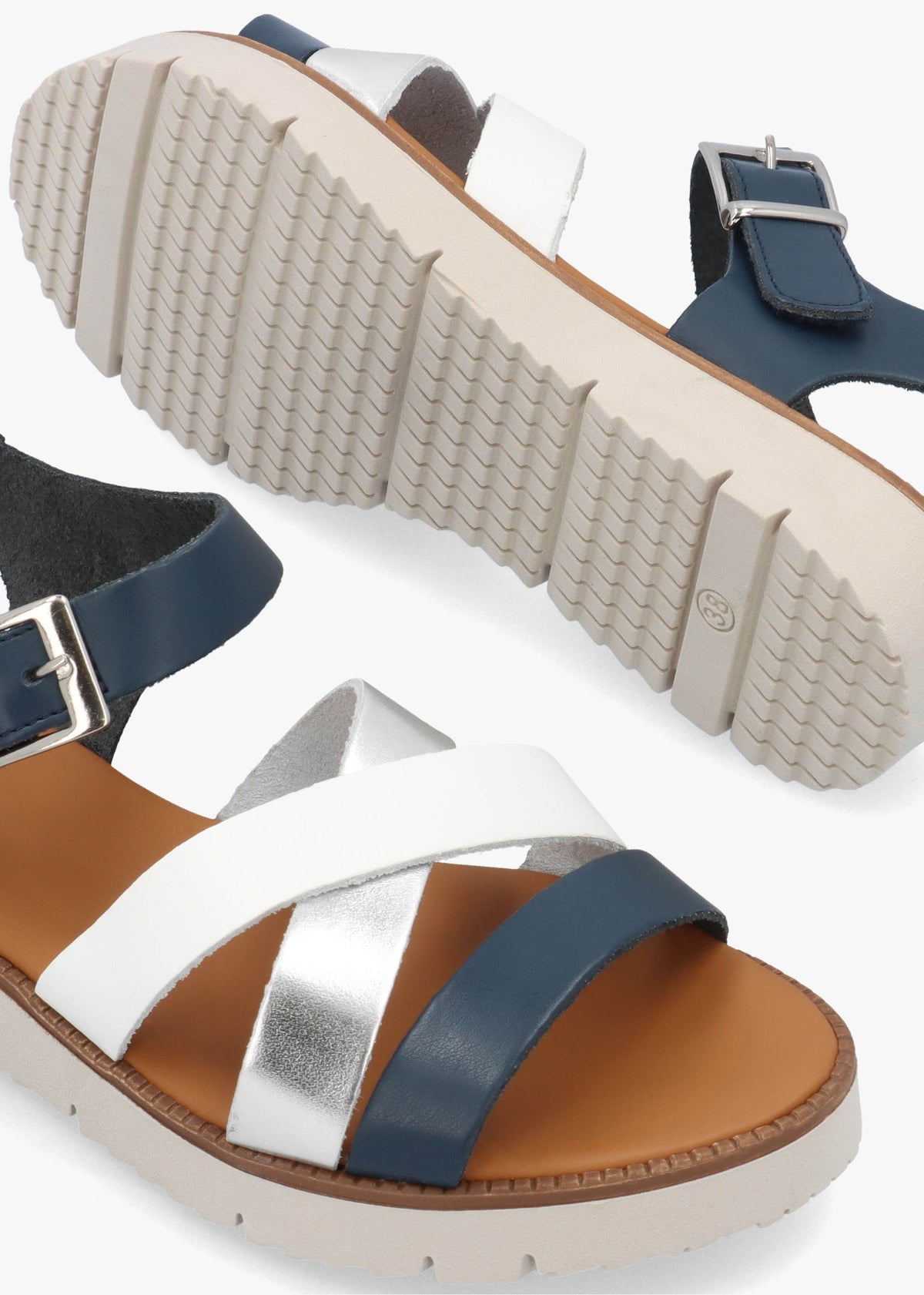 Lindy Navy Leather Multi Cross Strap Sandals