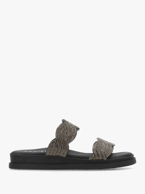 Larkle Black Diamante Swirl Flat Mules