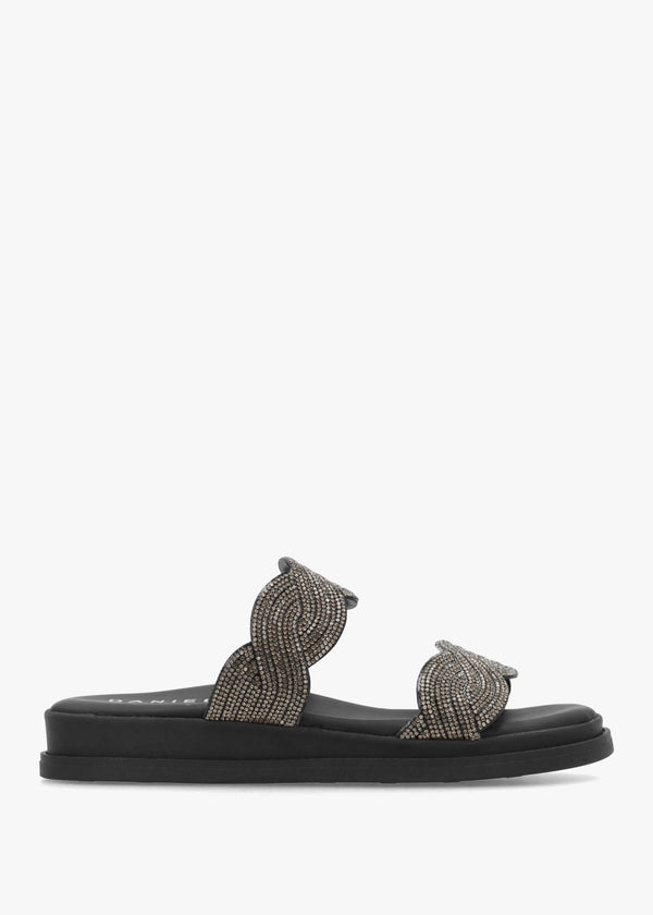 Larkle Black Diamante Swirl Flat Mules