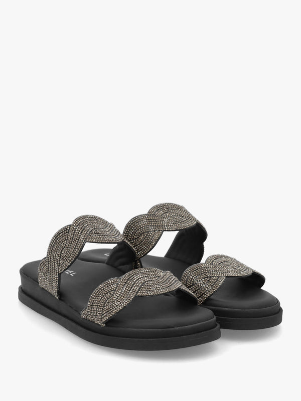 Larkle Black Diamante Swirl Flat Mules