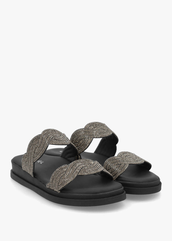 Larkle Black Diamante Swirl Flat Mules