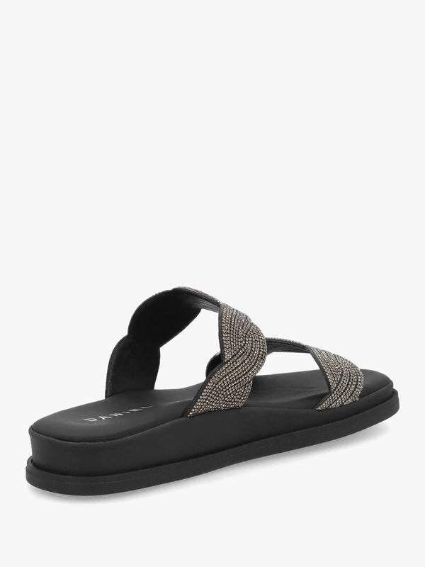 Larkle Black Diamante Swirl Flat Mules