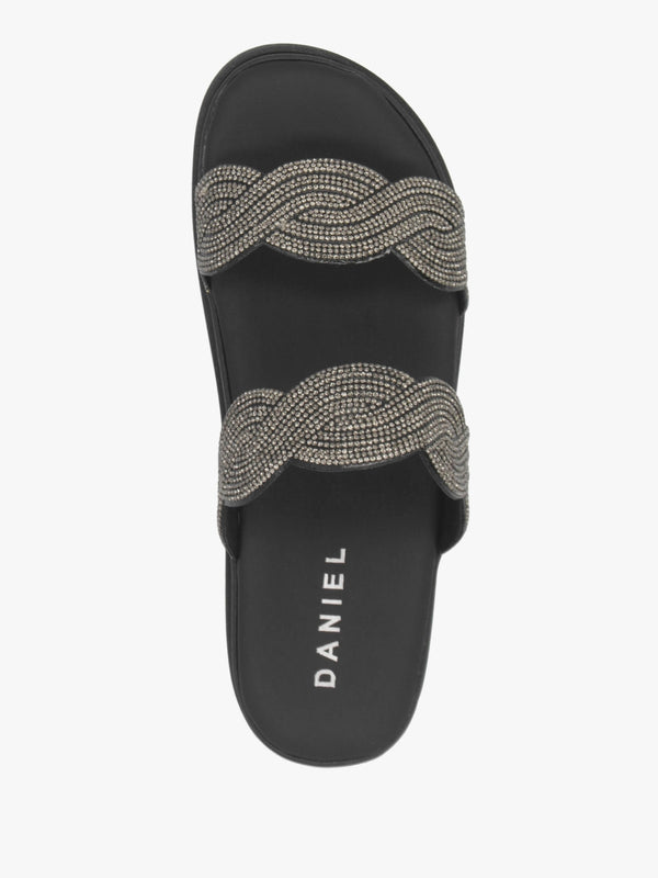 Larkle Black Diamante Swirl Flat Mules