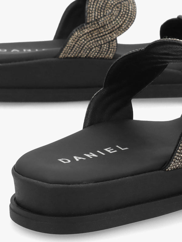 Larkle Black Diamante Swirl Flat Mules