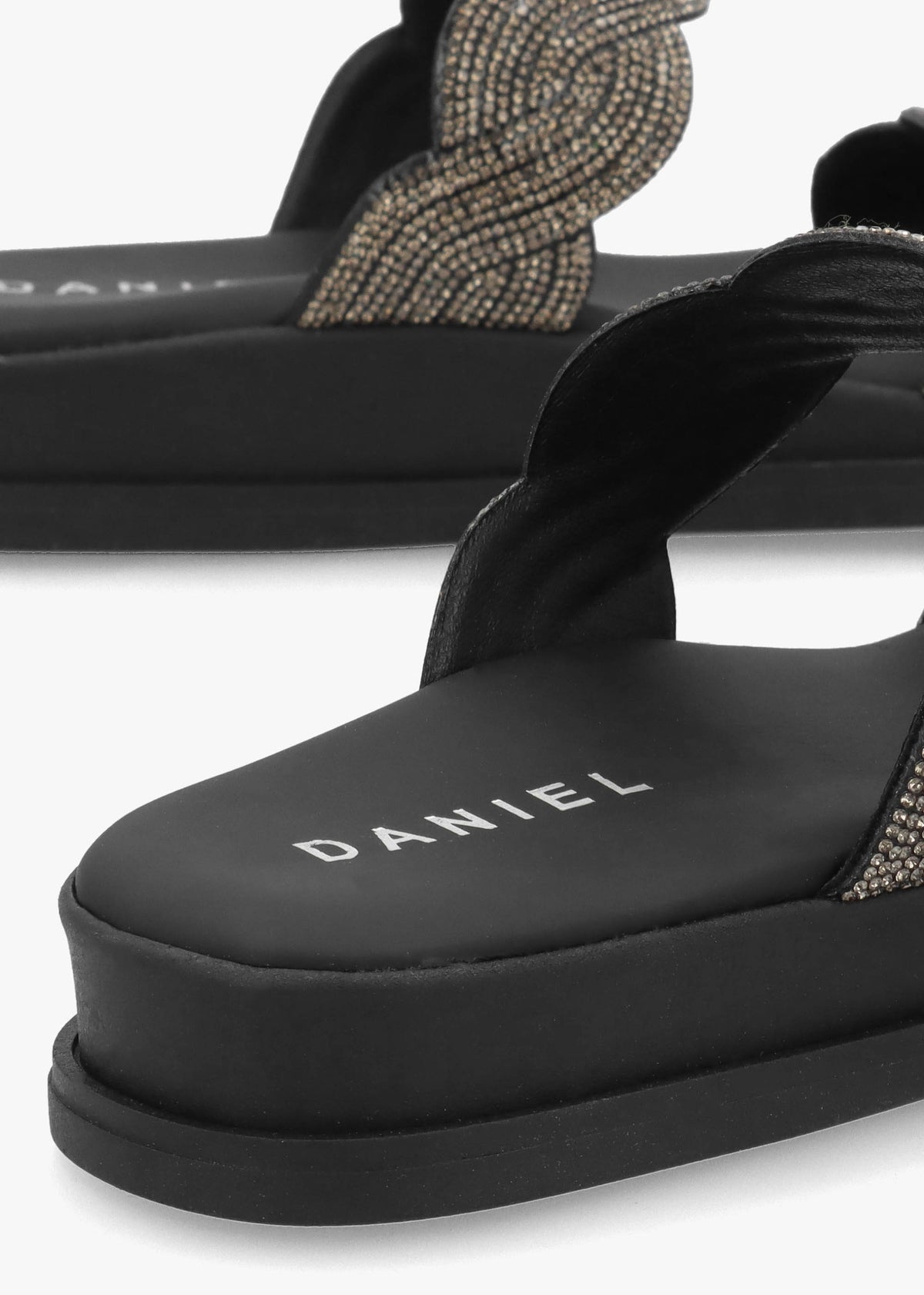 Larkle Black Diamante Swirl Flat Mules