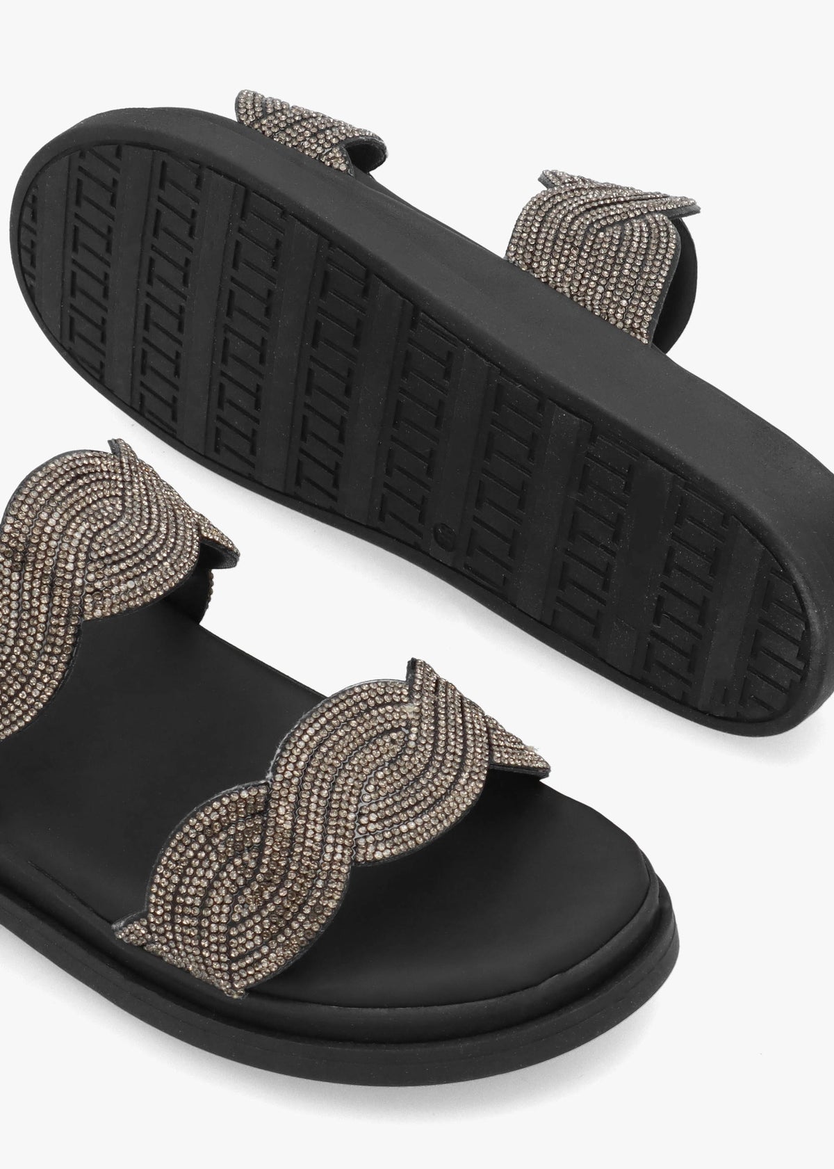 Larkle Black Diamante Swirl Flat Mules