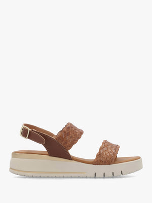 Lait Tan Leather Woven Sling Back Low Wedge Sandals