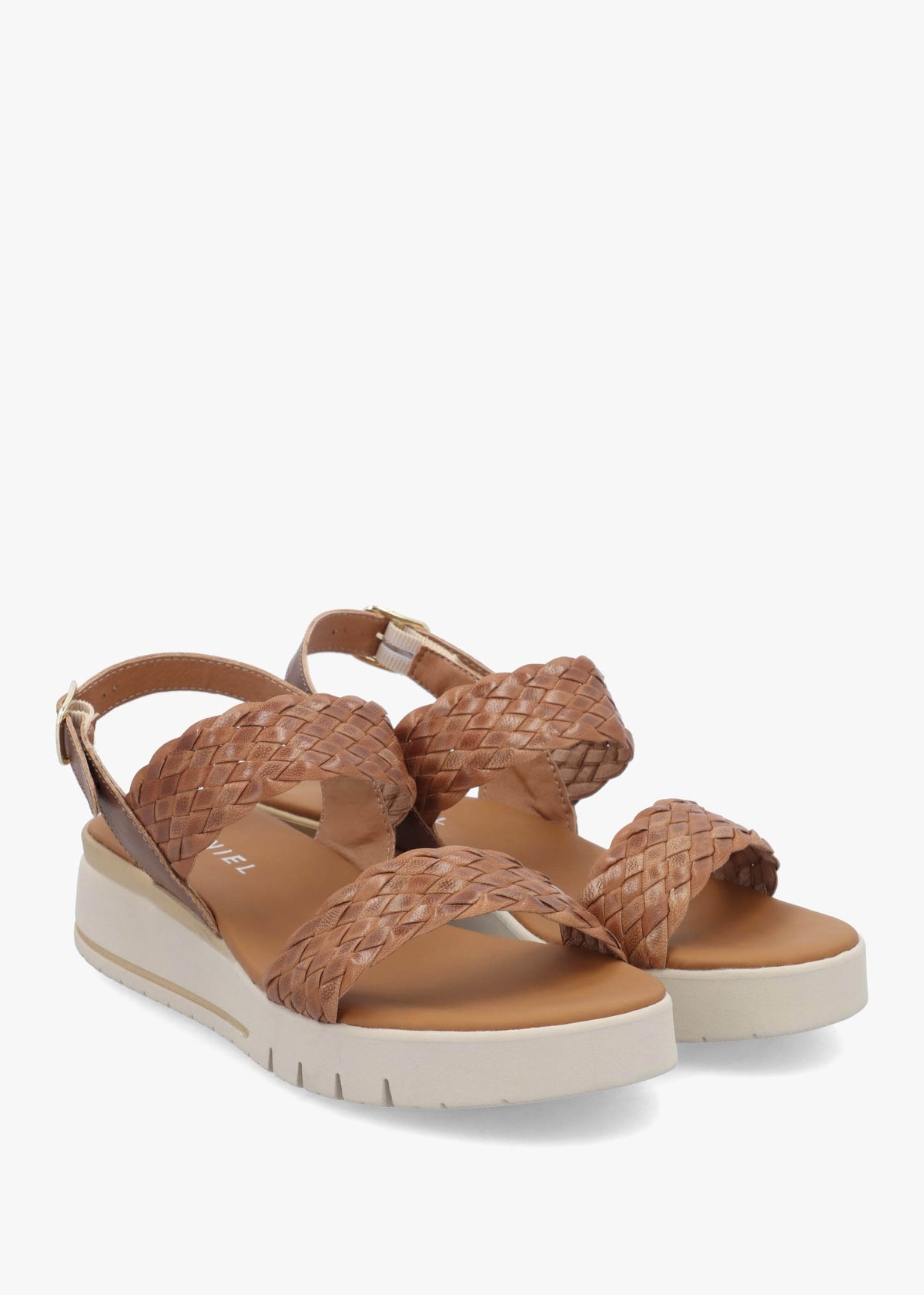 Lait Tan Leather Woven Sling Back Low Wedge Sandals
