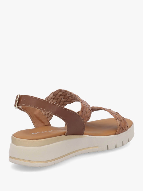 Lait Tan Leather Woven Sling Back Low Wedge Sandals