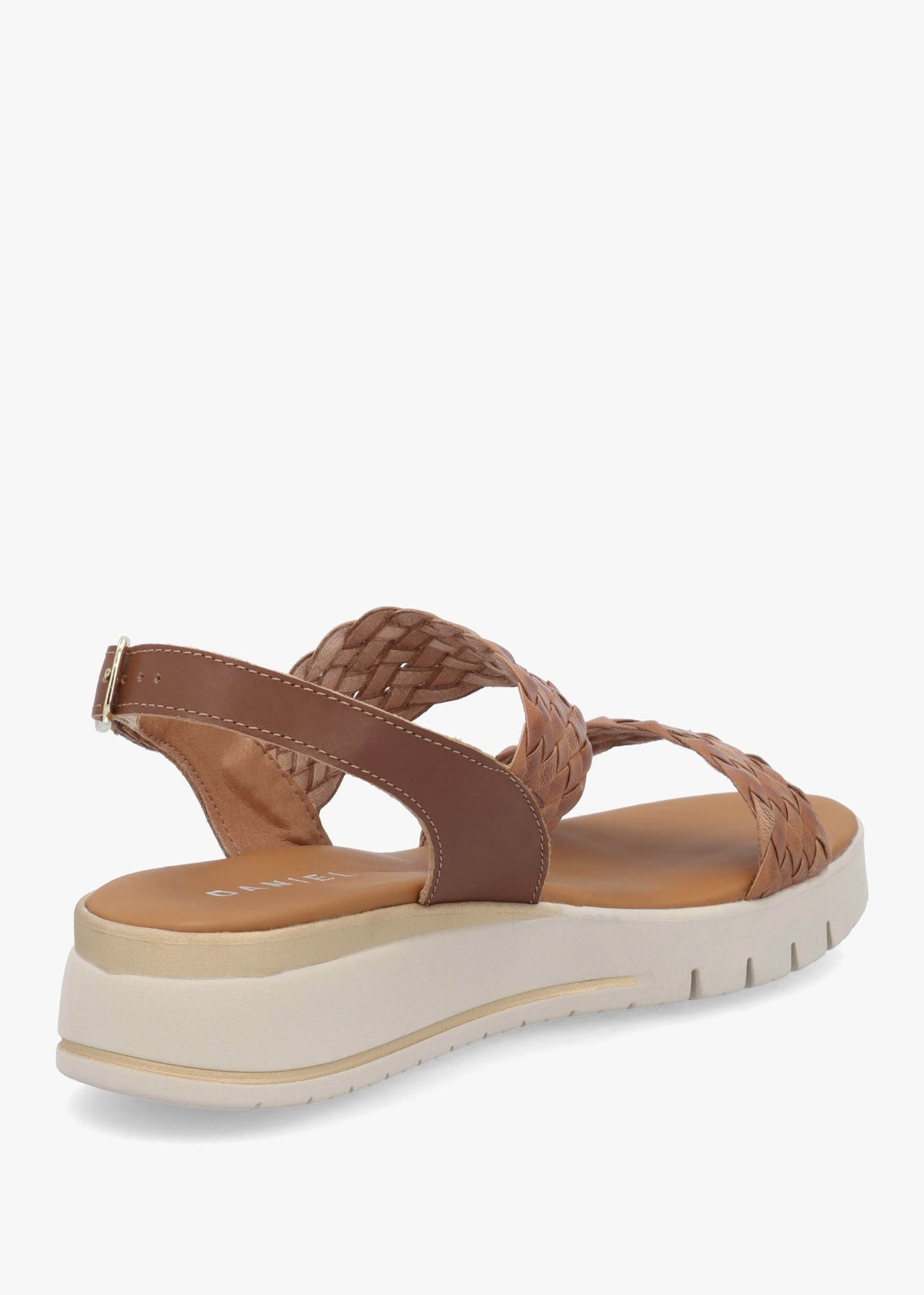 Lait Tan Leather Woven Sling Back Low Wedge Sandals