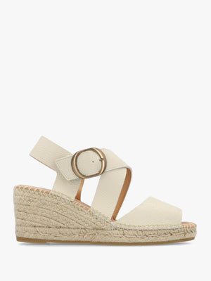 Juckle Cream Leather Cross Strap Wedge Espadrilles