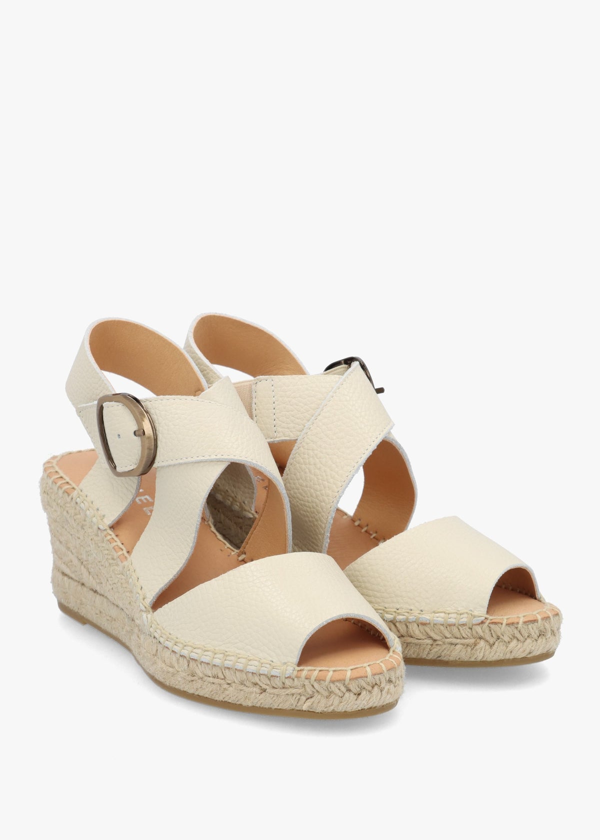 Juckle Cream Leather Cross Strap Wedge Espadrilles