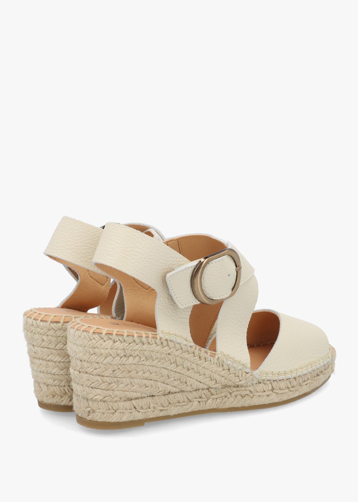 Juckle Cream Leather Cross Strap Wedge Espadrilles