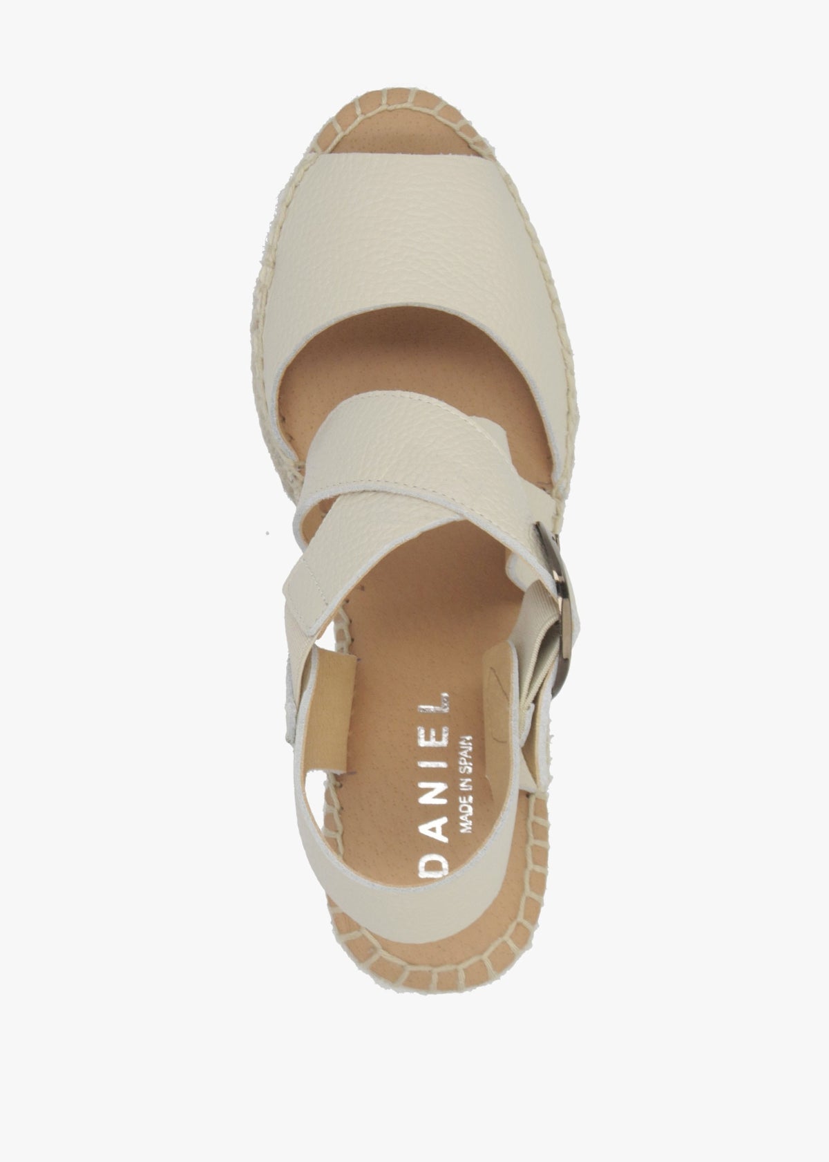 Juckle Cream Leather Cross Strap Wedge Espadrilles