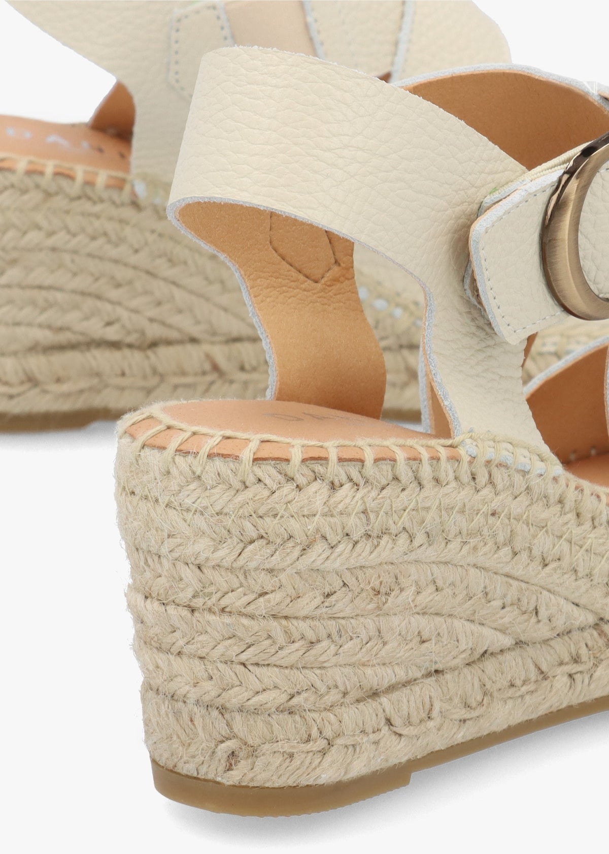 Juckle Cream Leather Cross Strap Wedge Espadrilles