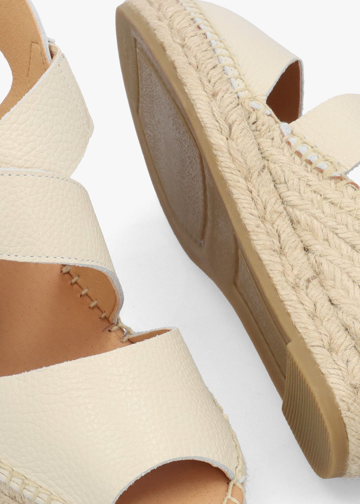 Juckle Cream Leather Cross Strap Wedge Espadrilles