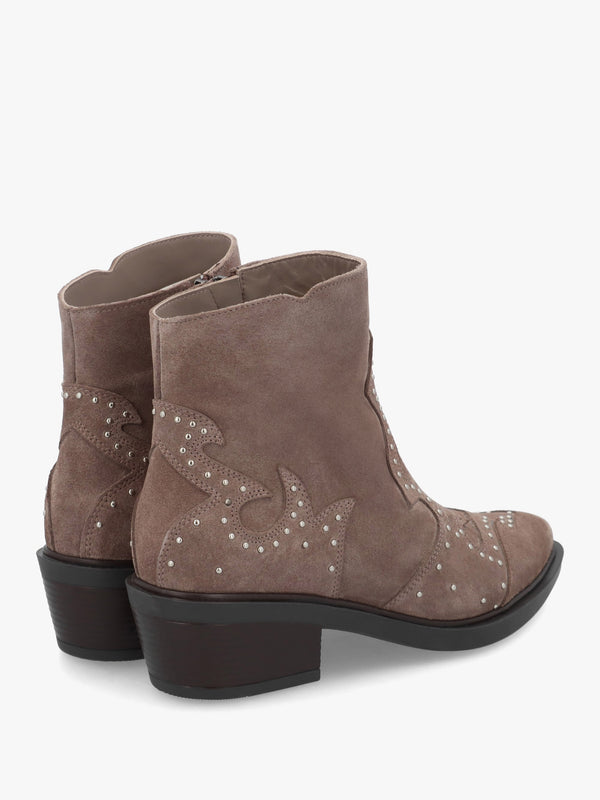 Ikmos Taupe Suede Studded Western Ankle Boots