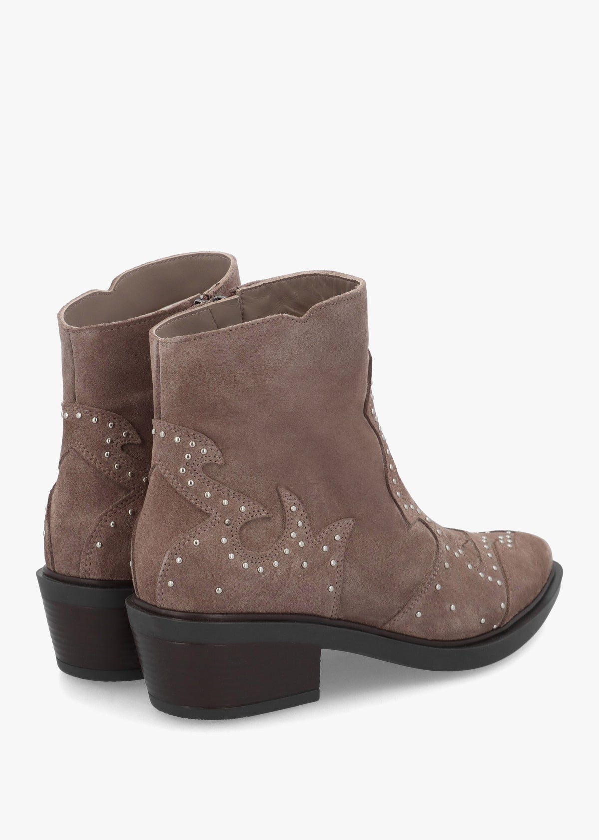 Ikmos Taupe Suede Studded Western Ankle Boots