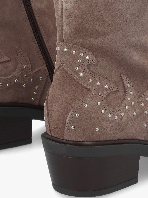 Ikmos Taupe Suede Studded Western Ankle Boots