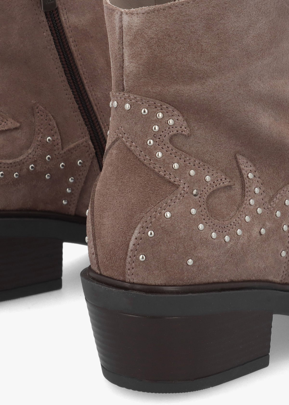 Ikmos Taupe Suede Studded Western Ankle Boots