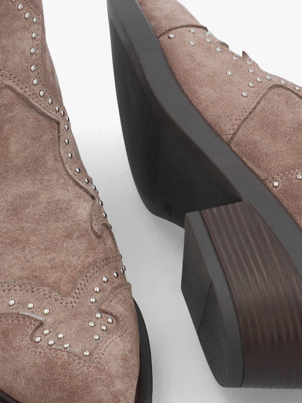 Ikmos Taupe Suede Studded Western Ankle Boots