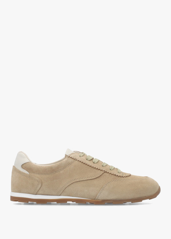 Geeki Beige Suede Low Profile Trainers