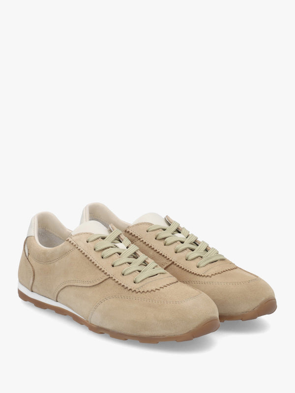 Geeki Beige Suede Low Profile Trainers