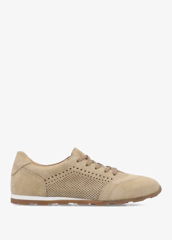 Ginny Beige Suede Perforated Low Profile Trainers