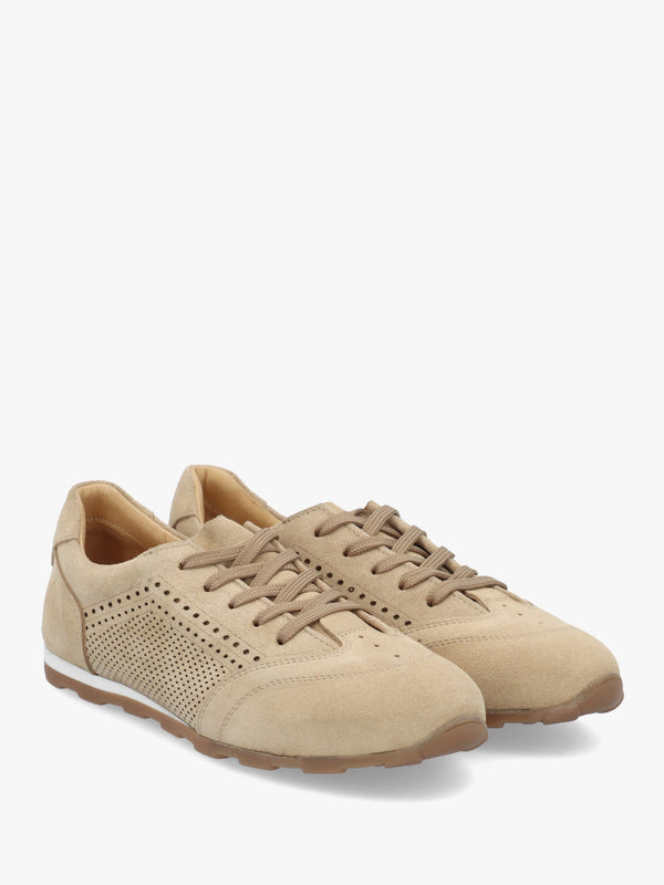 Ginny Beige Suede Perforated Low Profile Trainers