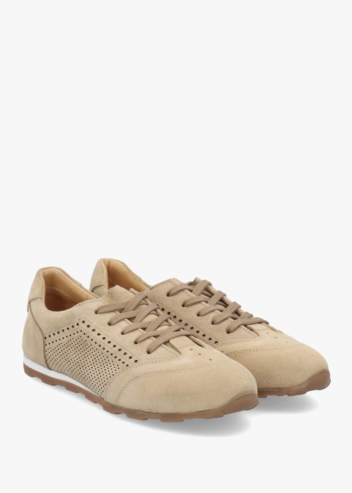 Ginny Beige Suede Perforated Low Profile Trainers