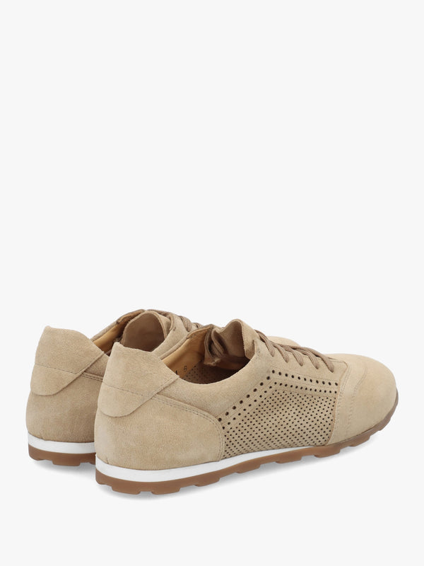 Ginny Beige Suede Perforated Low Profile Trainers