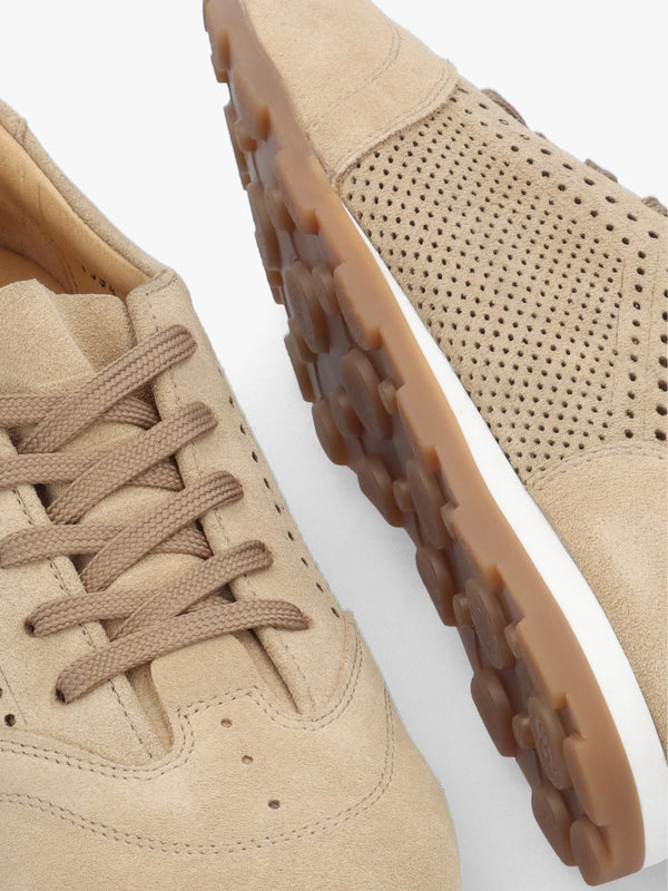 Ginny Beige Suede Perforated Low Profile Trainers