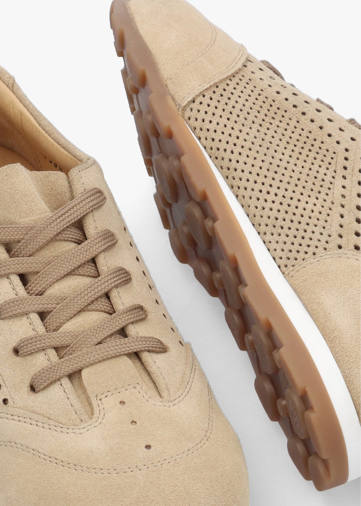 Ginny Beige Suede Perforated Low Profile Trainers
