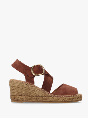 Juckle Tan Suede Cross Strap Wedge Espadrilles
