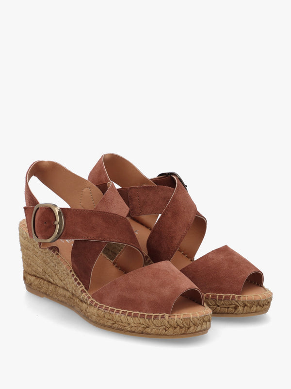 Juckle Tan Suede Cross Strap Wedge Espadrilles