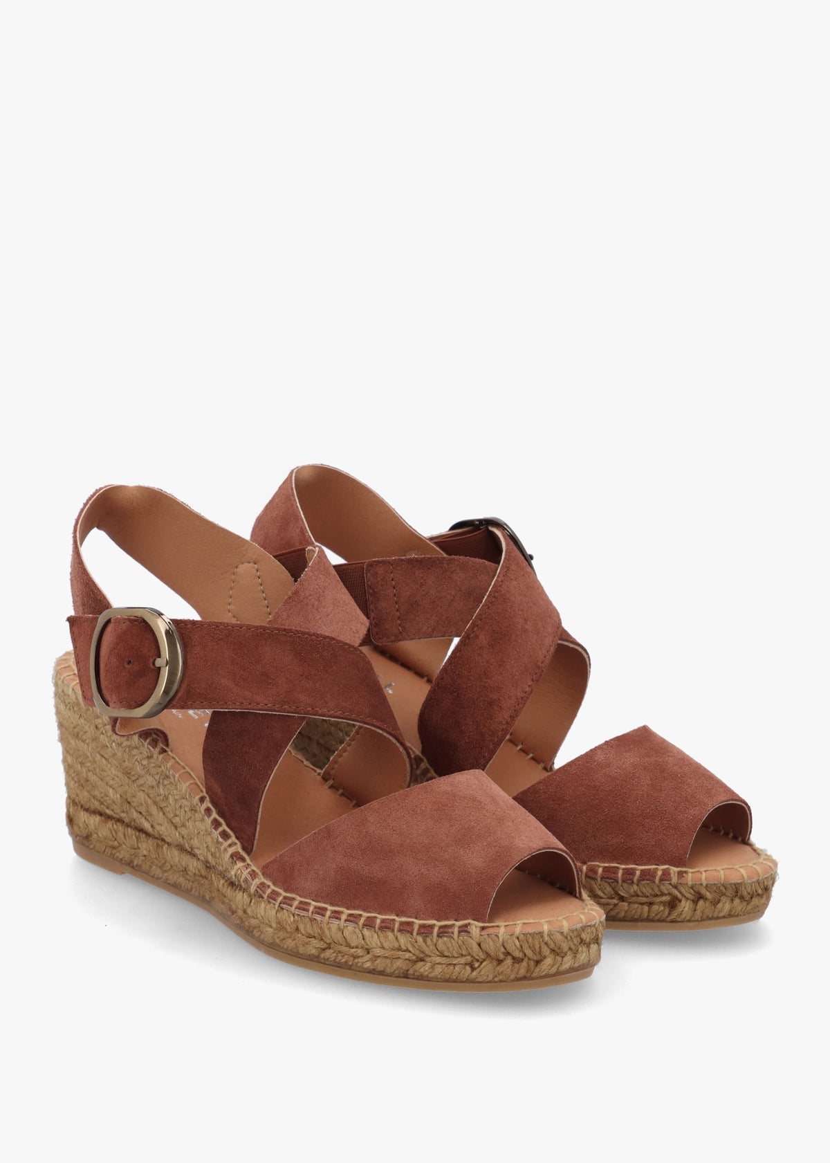 Juckle Tan Suede Cross Strap Wedge Espadrilles