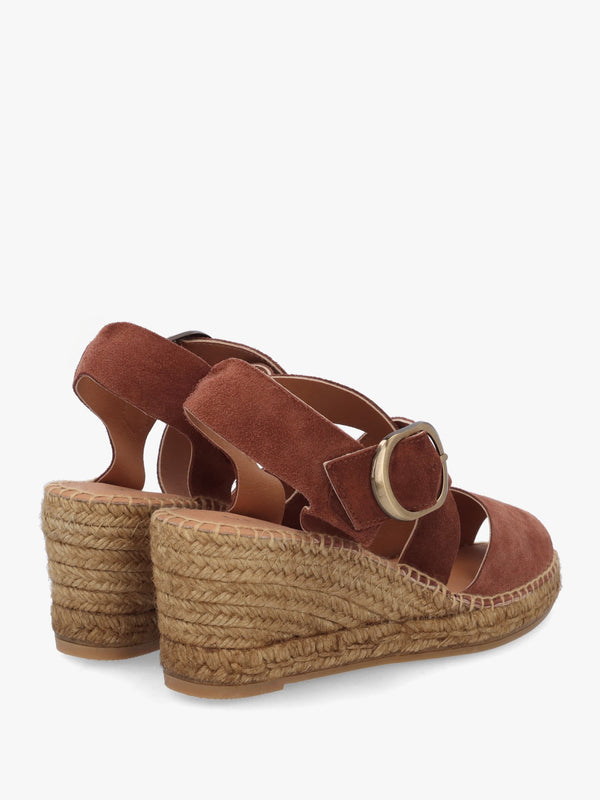 Juckle Tan Suede Cross Strap Wedge Espadrilles