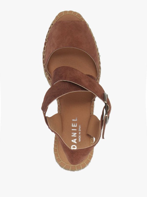 Juckle Tan Suede Cross Strap Wedge Espadrilles