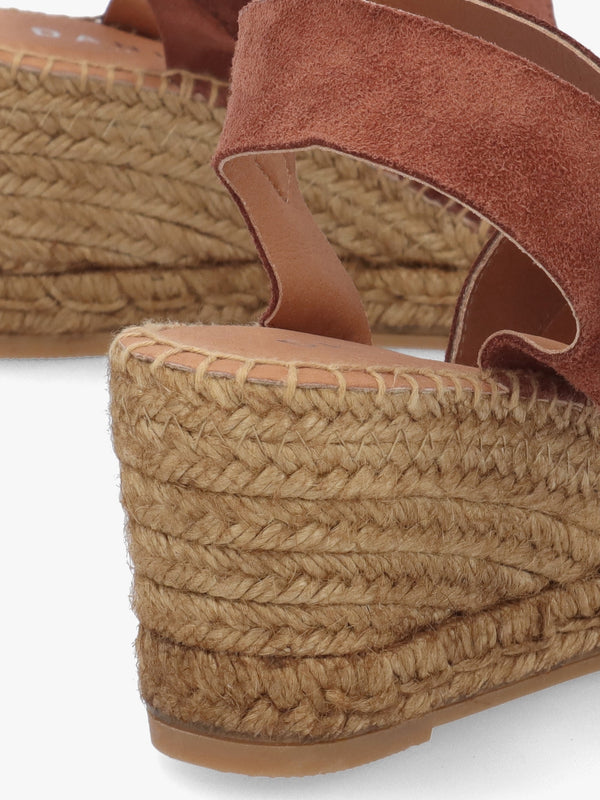 Juckle Tan Suede Cross Strap Wedge Espadrilles