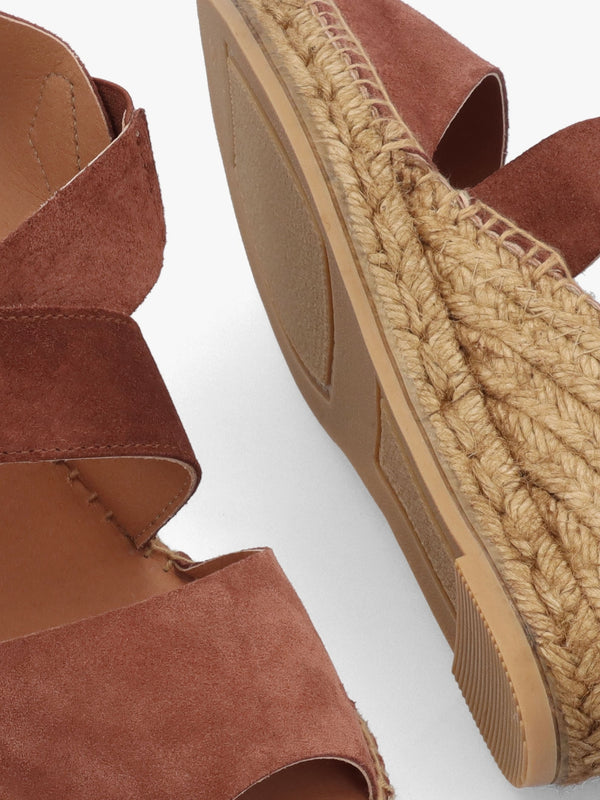 Juckle Tan Suede Cross Strap Wedge Espadrilles