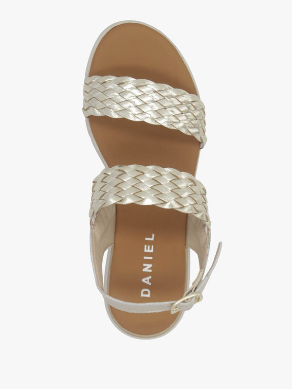 Lait Gold Leather Woven Sling Back Low Wedge Sandals