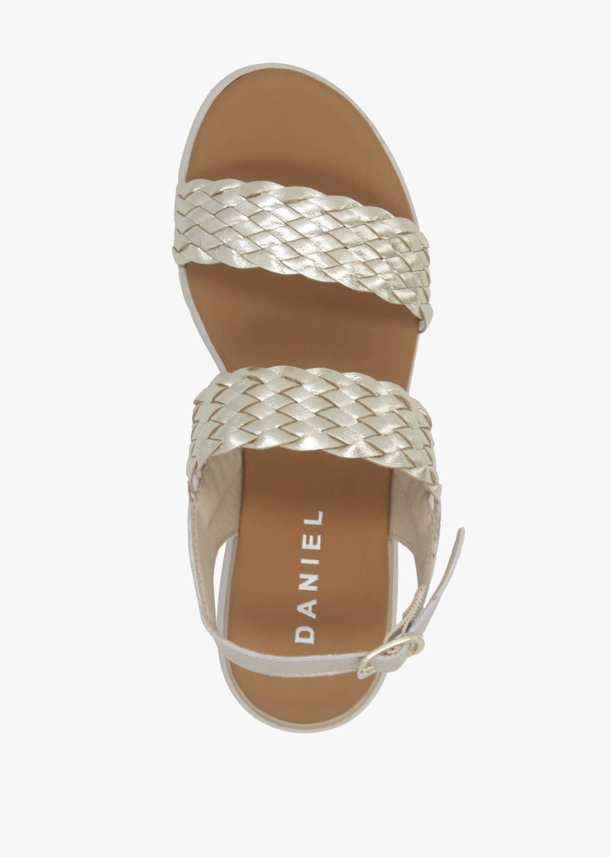 Lait Gold Leather Woven Sling Back Low Wedge Sandals
