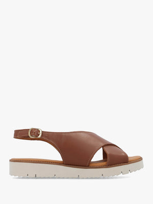 Livia Tan Leather Cross Strap Sandals