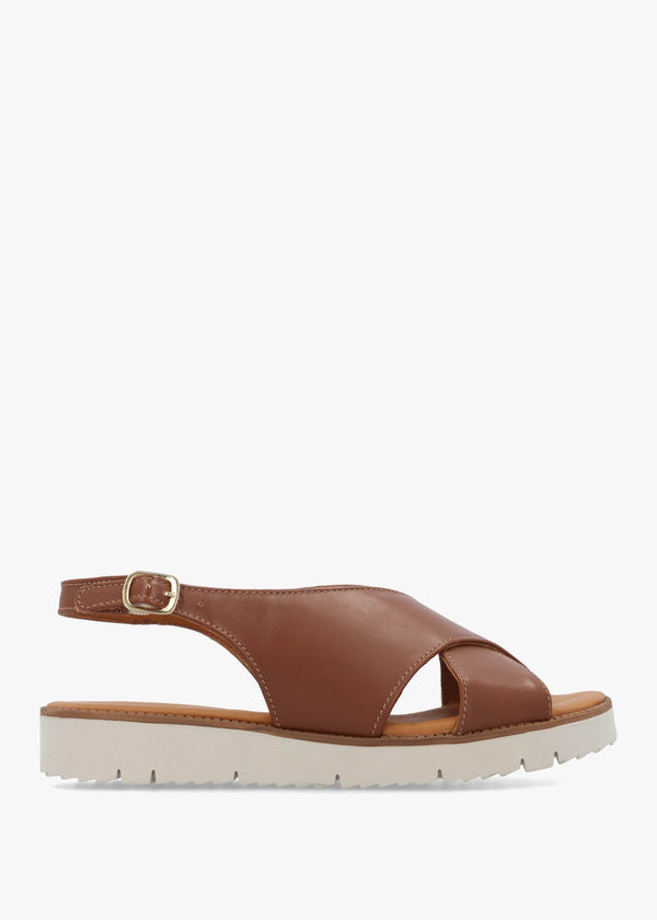 Livia Tan Leather Cross Strap Sandals
