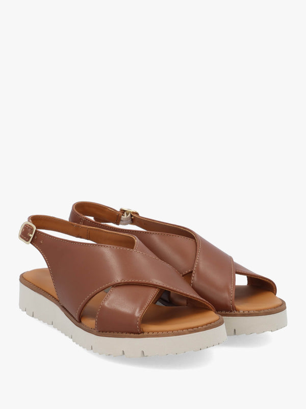 Livia Tan Leather Cross Strap Sandals