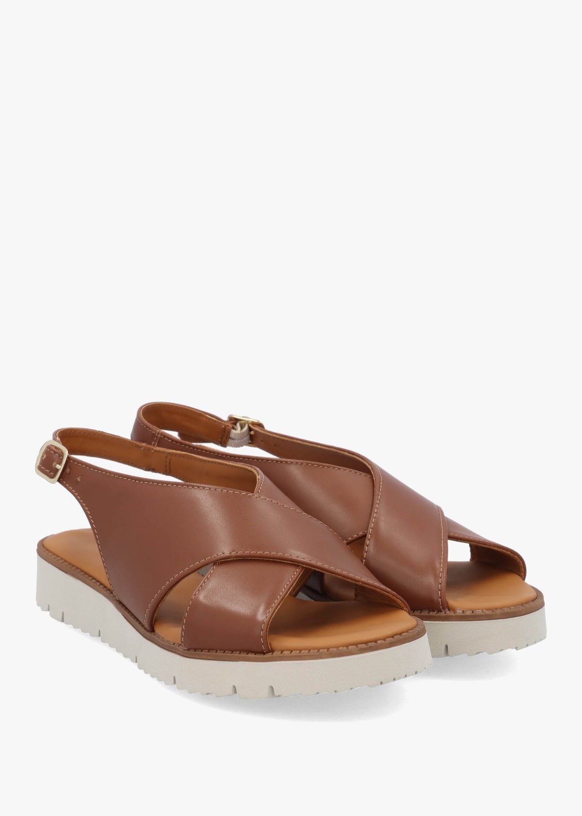 Livia Tan Leather Cross Strap Sandals