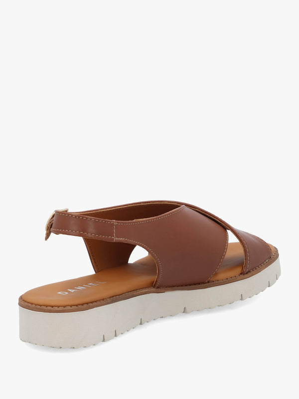 Livia Tan Leather Cross Strap Sandals